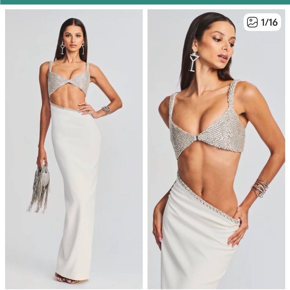 retrofete Fernanda Embellished Asymmetric Maxi Dress White/Silver Womens Size Sm